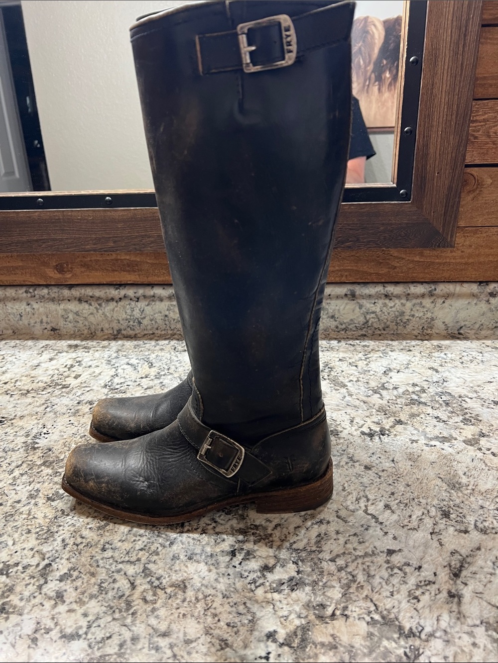 Frye Black Tall Leather Harness Boots - Picture 2 of 8